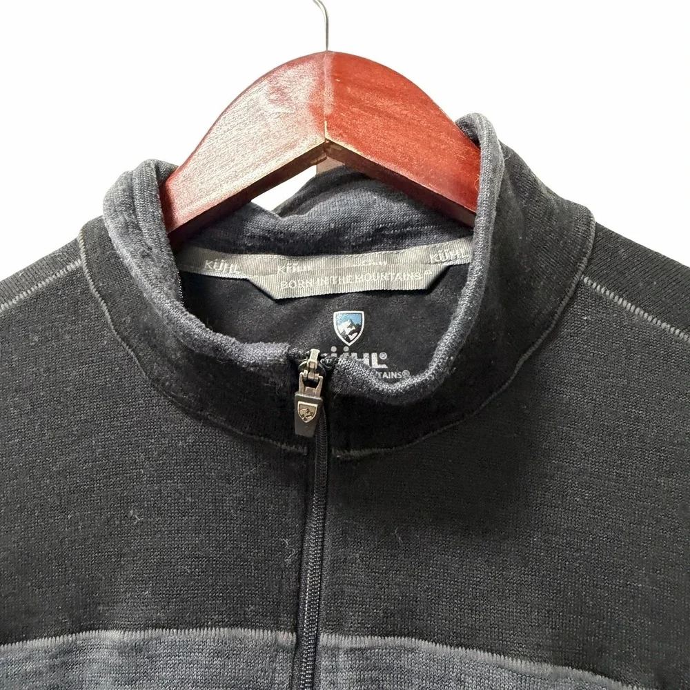 Kuhl Mens Ryzer‎ 1/4 Zip Pullover Base Layer Shirt Size M Black Gray Outdoors